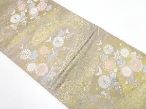 ヱ霞に菊・花唐草模様織り出し　袋帯